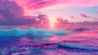 A pink and blue sunset over the ocean.