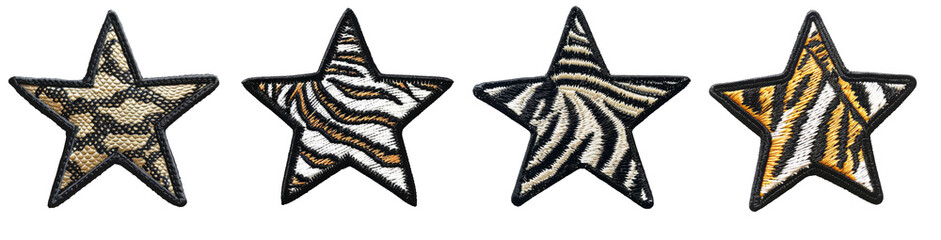 Wall Mural - Animal print stars embroidered patch badge set on transparent background