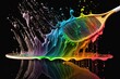 Rainbow Ink Splash Tennis Racket Close-Up: A Dynamic Action Painting with Wave of Water Particles