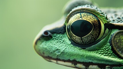 Close-up of a green frog's eye.