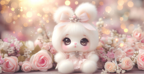 Wall Mural - Lovely fluffy cute doll with copy space pastel color, baby doll