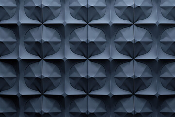 Poster - Minimalist geometrical 3d pattern. Dark grey blue luxury 3d surface texture. Background image. Created with Generative AI technology.