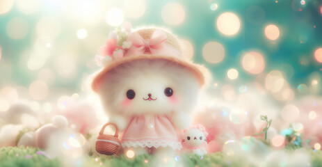 Wall Mural - Lovely fluffy cute doll with copy space pastel color, baby doll