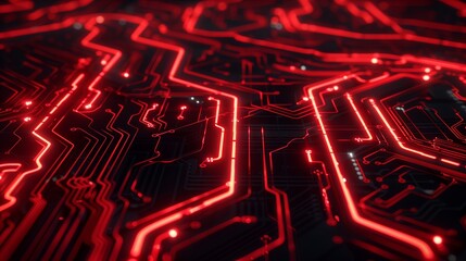 Poster - Close Up of Computer Circuit Board With Red Lights