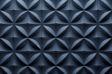 Poster - Minimalist geometrical 3d pattern. Dark grey blue luxury 3d surface texture. Background image. Created with Generative AI technology.