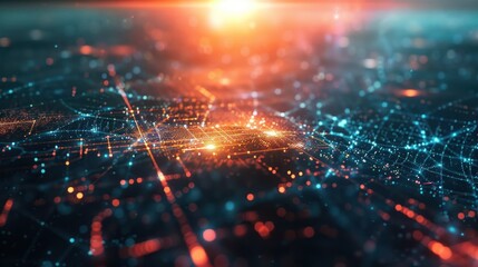 Poster - digital cyberspace with particles and digital data network