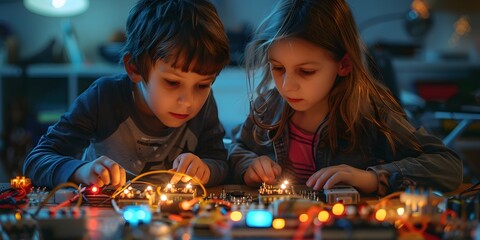 Poster - Elementary Students Exploring Basic Electronics and Lighting Up LEDs in Classroom Project