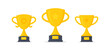  Trophy cup, award, vector icons. Gold trophy with the name plate of the winner. Champions cup trophy vector design. Champion cup winner trophy award.