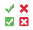  Green check mark, red cross mark icon set. Checkmark and X mark icon, buttons for apps and websites. Checkmark design