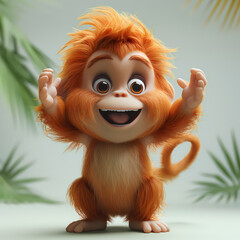 Wall Mural - A cute and happy baby orangutan 3d illustration