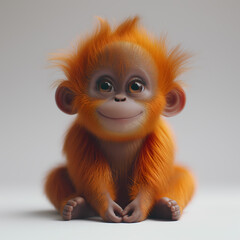 Wall Mural - A cute and happy baby orangutan 3d illustration