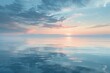 Water surface, reflections of the sky at dawn, Tranquil waters reflect pastel skies in an unbroken horizon, evoking a deep calmness. Absence of life and gentle ripples suggest a serene,