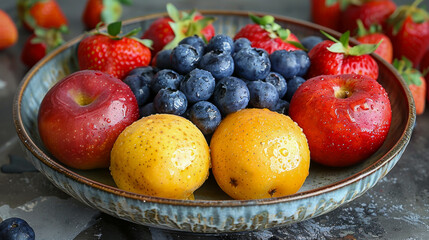 Wall Mural - Juicy fruits in a bowl as a source of vitamins