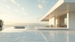 A spacious minimalistic and elegant design house made of white limestone with panoramic views of the Mediterranean Sea hyper realistic 