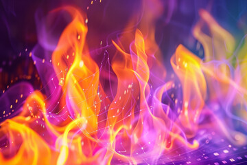 Wall Mural - A colorful flame with a purple and yellow hue