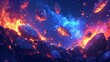 Vivid space scene with floating rocks and fire