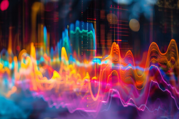 Poster - A colorful, abstract image of a wave with a rainbow of colors. The image is meant to evoke a sense of energy and movement, as well as a feeling of wonder and awe at the beauty of the natural world
