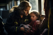 Compassionate Female Firefighter Comforting Child After Emergency Evacuation