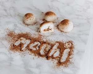 Wall Mural - A popular Japanese dessert made from rice flour and cream filling - mochi