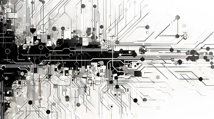 Poster - Abstract circuit board concept with black track lines on white background.
