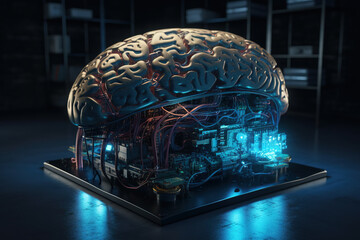 Poster - Artificial intelligence science concept with technological AI brain on the circuit board.