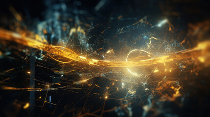 Poster - Abstract technology burst with glowing wires and particles in motion. Technology and science dynamic background.