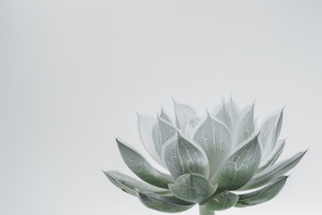 Wall Mural - A white flower with green leaves is the main focus of the image. The flower is surrounded by a white background, which creates a sense of calmness and serenity