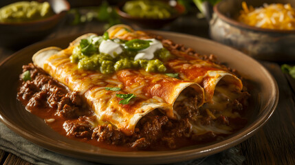 Canvas Print - Delicious Homemade Beef and Cheese Enchiladas in Baking Tray