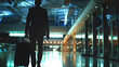 © Iryna - Silhouette of a businessman with a suitcase at the airport