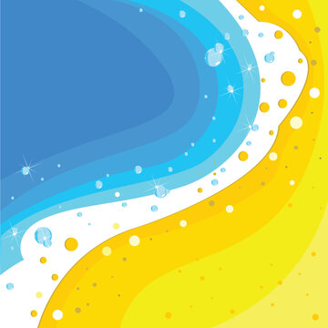 Sandy beach with sea wave. Vector template for summer background with text copy space