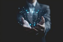Cyber Security Concept. Businessman Holding A Protection Icon. Confidentiality Of Data Protection. Computer Network Security Protection. Transparent Background. Generative Ai