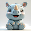 A cute and happy baby rhino 3d illustration