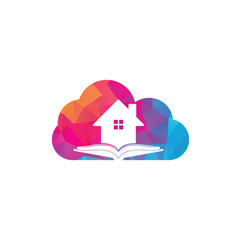 Wall Mural - Book house cloud shape concept logo design template. House and book logo vector icon.