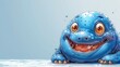   A close-up of a blue creature with a broad grin
