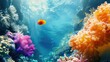 Vibrant underwater reef with tropical fish - A brightly colored coral reef bustling with tropical fish and rays of sunlight piercing the water