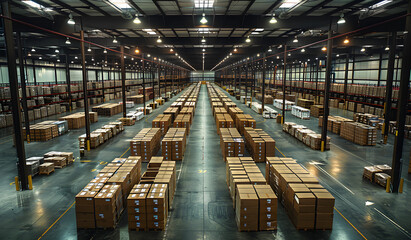 Industrial Warehouse: Vast Capacity for Goods Storage. Logistics and tariff concept