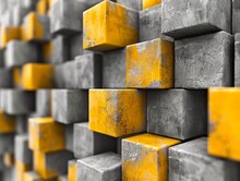 Perspective View Of Grey And Yellow 3D Cubes, A Geometric Backdrop Illustrating Innovative Technology Themes