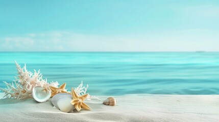 Wall Mural - Tranquil Beach Scene with Shells and Starfish on Sandy Shore