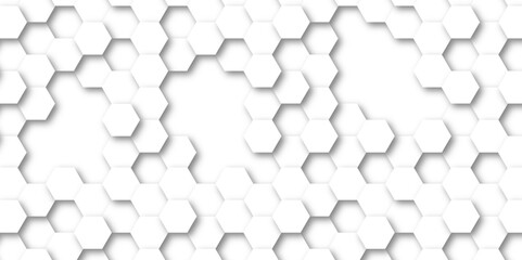 Wall Mural - Abstract 3d background with hexagons backdrop background. A white marble wall with hexagon tiles for texture. honeycomb white Background ,light and shadow. Top view. Abstract background.