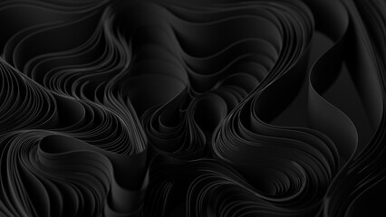 Poster - Black layers of cloth or paper warping. Abstract fabric twist. 3d render illustration