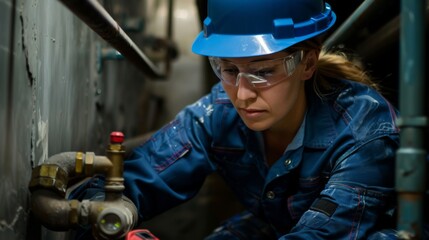 Wall Mural - A Woman Plumber at Work