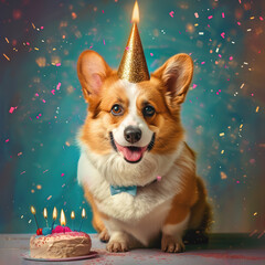 Wall Mural - Happy birthday to you corgi. Greeting card