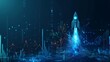 © Ali - Abstract growth graph chart with launch rocket on technology blue background. Startup and success business concept. Boost metaphor in futuristic light blue style. Low poly
