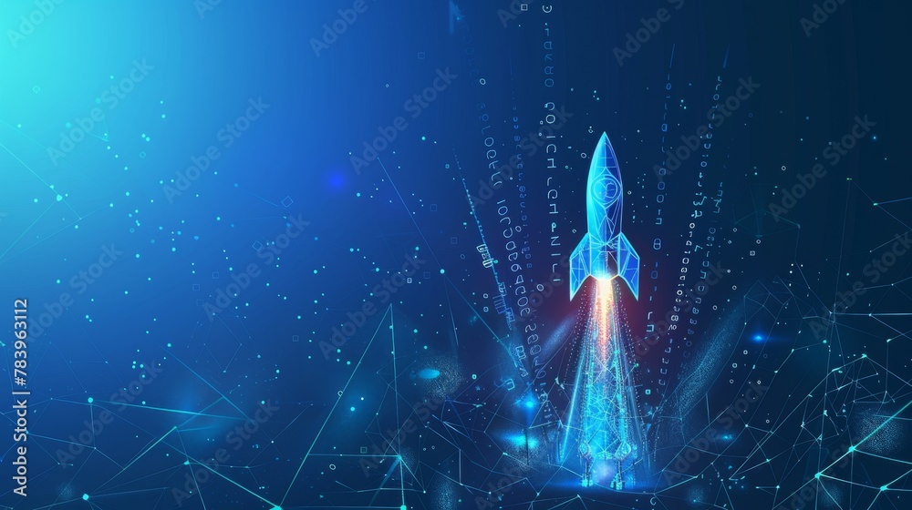 Abstract growth graph chart with launch rocket on technology blue ...