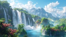 Stand In Awe Before The Towering Majesty Of A Mighty Waterfall, Where Torrents Of Frothy White Water Plunge Into A Churning Pool Below, 