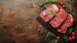 Raw Meat on a Cutting Board With Herbs and Pepper