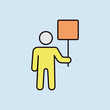 Man standing and holding in hands banner icon