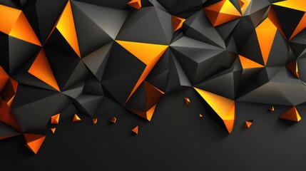 Poster - Black orange low-polygonal background in the form of polygons, lines, and dots. AI generative.