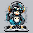 dj with monkey headphones created with generative AI software.