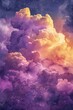 A painting of a purple and yellow cloud with stars in the background. The painting has a dreamy and ethereal quality to it, with the colors and shapes creating a sense of wonder and awe